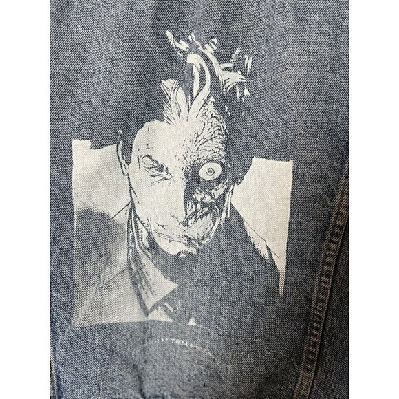 Vintage 90s Levis Destroyed Denim Jacket Two Face Art Comic Batman - Picture 3 of 12